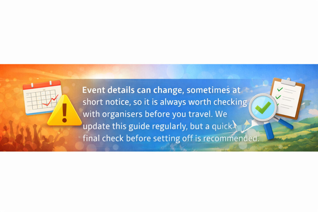 Event details can change so check with organisers before travelling to South West England events.