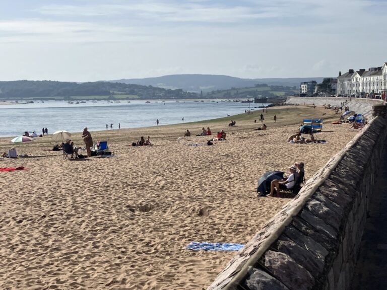 An image of holiday makers on Exmouth beach on a hot, sunny day.