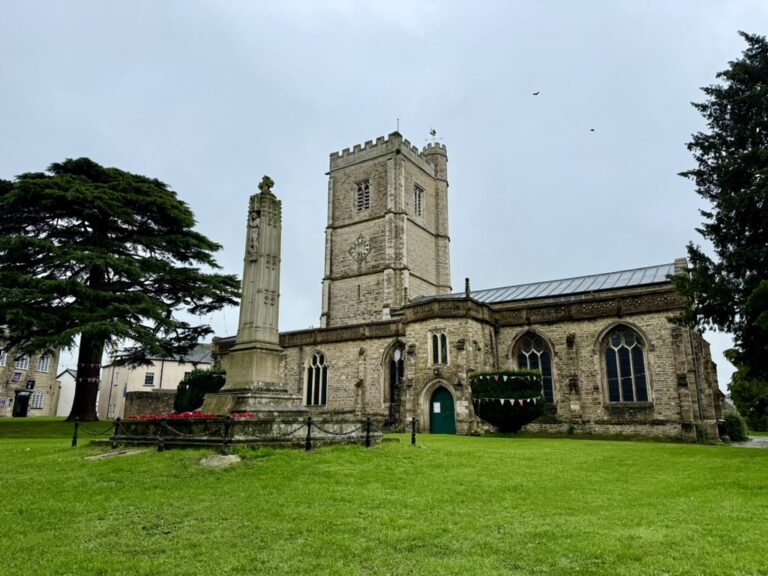 St Mary's Church and the War Memorial, Axminster, UK