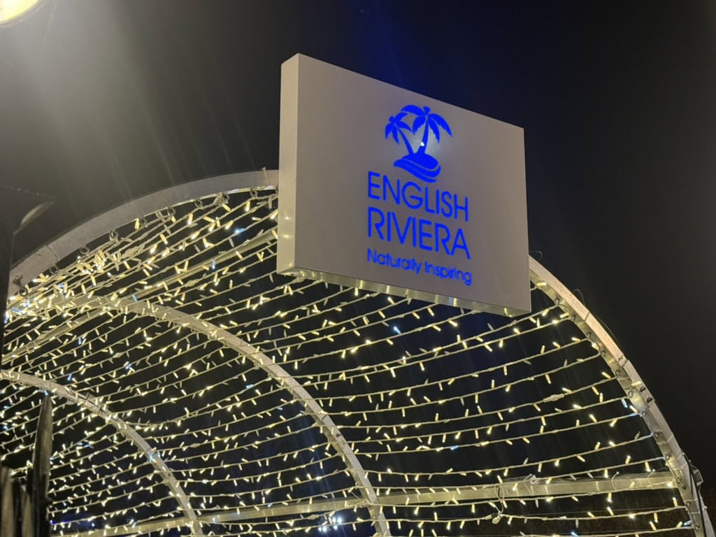 English Riviera illuminated Christmas light display during Bay of Lights in Torquay.