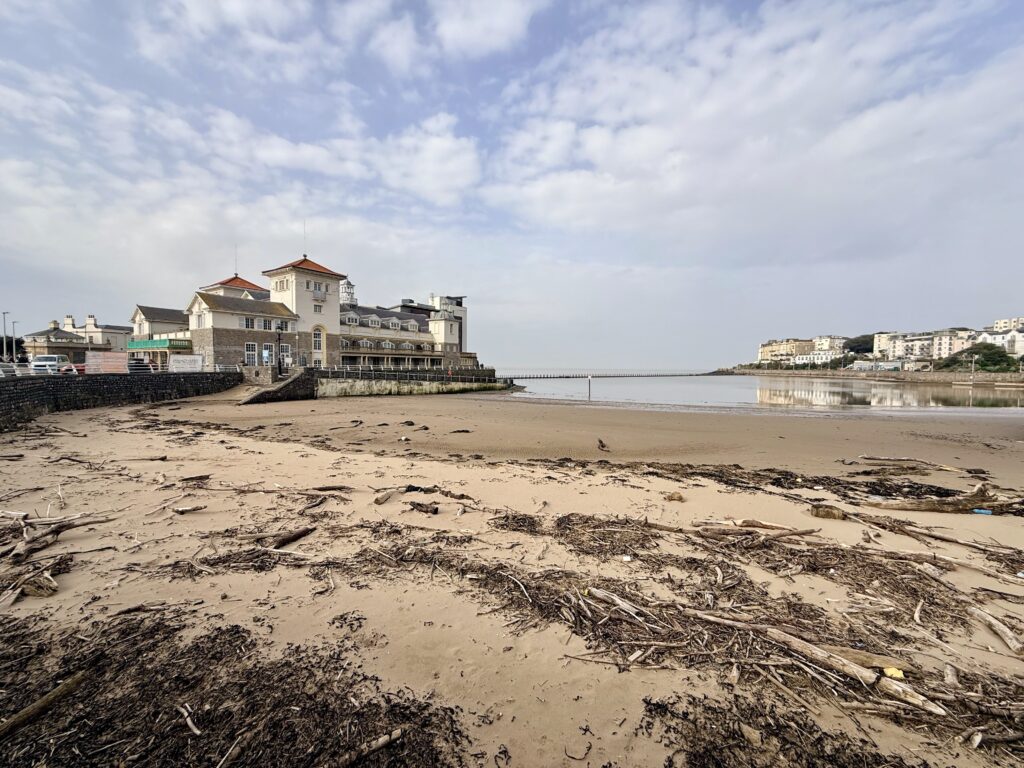 Knightstone Island and Marine Lake in Weston-super-Mare, showing the historic seafront buildings beside the tidal lagoon on the Somerset coast.