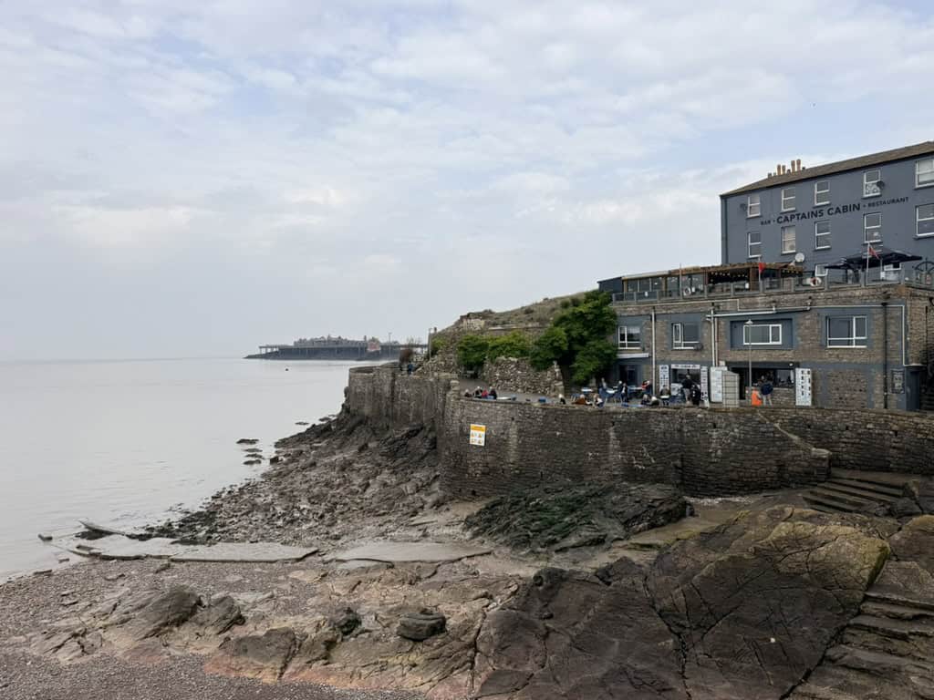 Captains Cabin bar and restaurant on the seafront at Weston-super-Mare with views across Weston Bay on the Somerset coast.