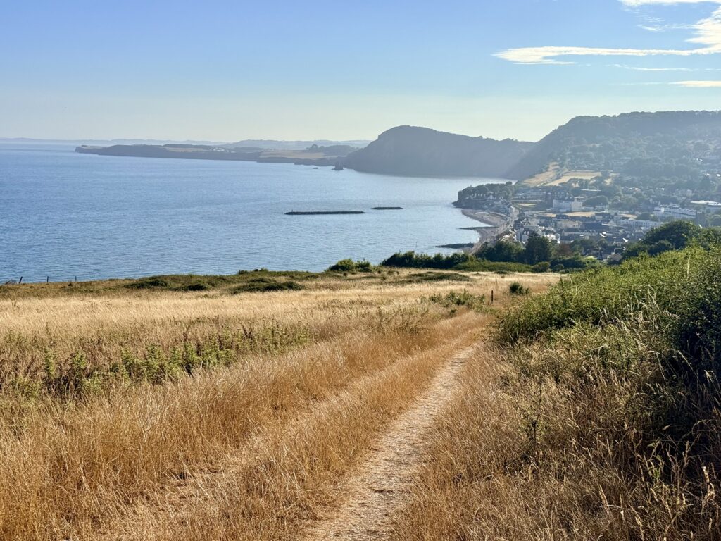 Panoramic view of Sidmouth and Lyme Bay from Salcombe Hill