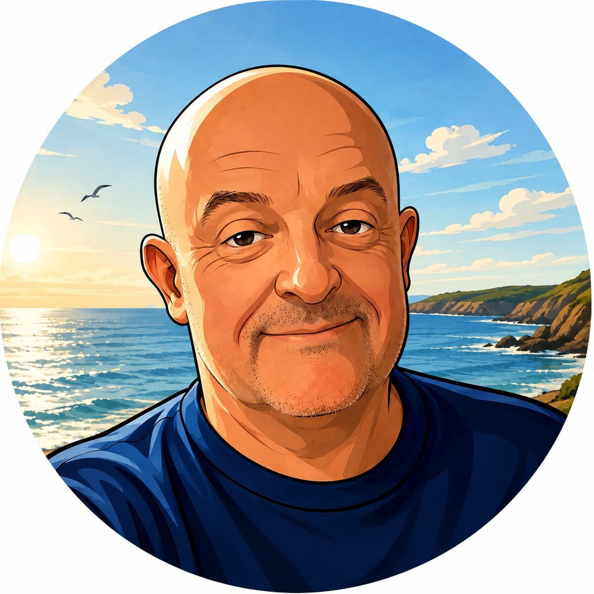 Les, founder of ThisIsSouthWest.com, with the South West coast and sea behind him.