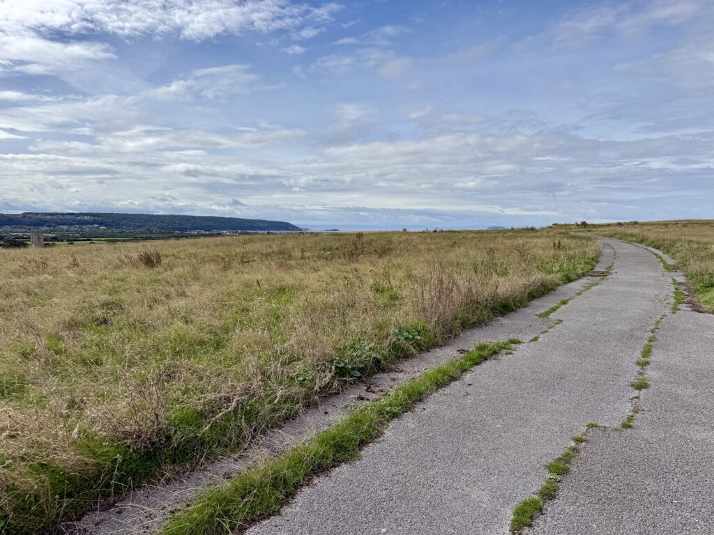 Former military track crossing Middle Hope towards Sand Point near Weston-super-Mare